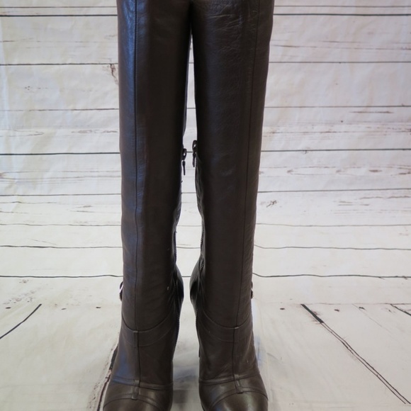 Dries Van Noten Knee-High Boots Dark Brown Leather - Picture 2 of 7